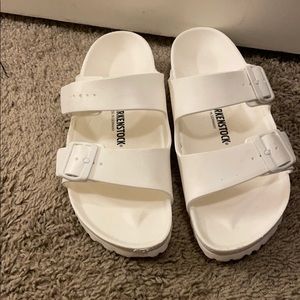 White Birkenstock sandals